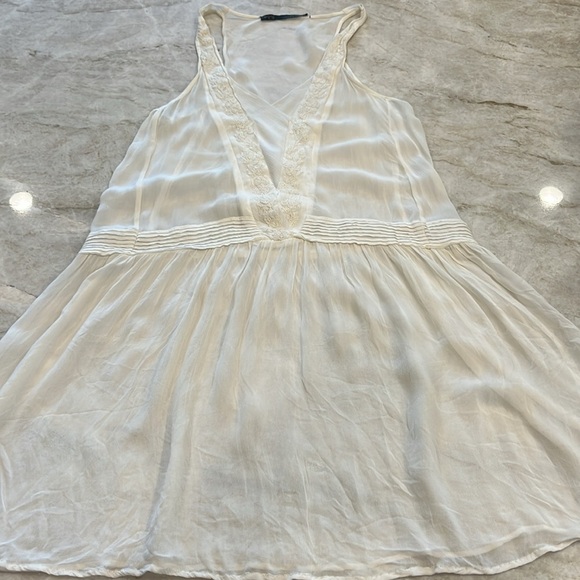 Zara | White Drop Waist Cottagecore Slip Dress | Ivory | Medium - Picture 4 of 13